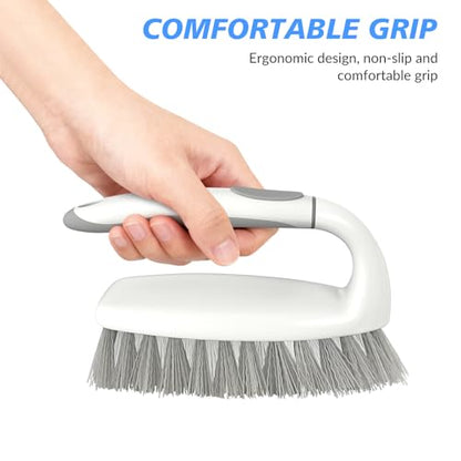SetSail Heavy Duty Scrub Brush, Stiff Bristles Cleaning Brush with Non Slip Handle Shower Scrubber for Bathroom Kitchen Bathtub Tile Sink, 2 Pack(Grey White) - color: White