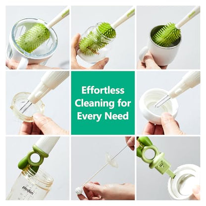 Detachable 5-in-1 Bottle Cleaning Brush Set - Silicone Baby Bottle Brush Cleaner Kit with Nipple Brush, Detail Brush & Straw Brush, Portable Long Handle Bottles Scrubber Cleaning Tool
