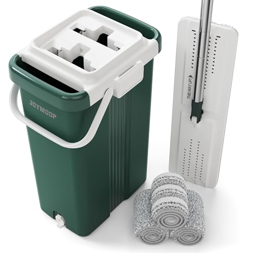 JOYMOOP Commercial Mop and Bucket Set, 17.7-inch Dust Mops for Floor Cleaning, Flat Mop Bucket with Wringer, Include 3 Reusable Microfiber Mop Pads - Forest Green - size: 17.7" Mop-head - 60" Mop+3 Mop Pads