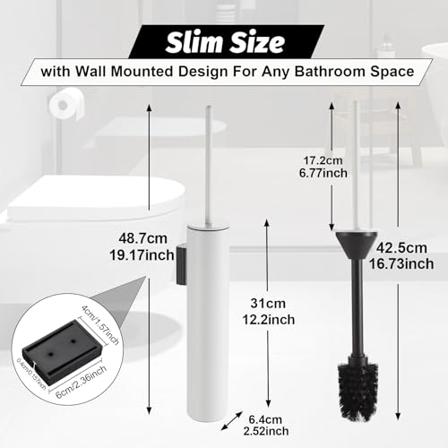 BGL Toilet Brush and Holder Set White Wall Mounted for Bathroom Round Design - color: White-wall Mount