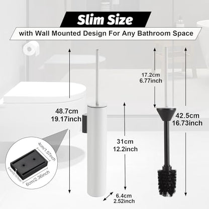 BGL Toilet Brush and Holder Set White Wall Mounted for Bathroom Round Design - color: White-wall Mount