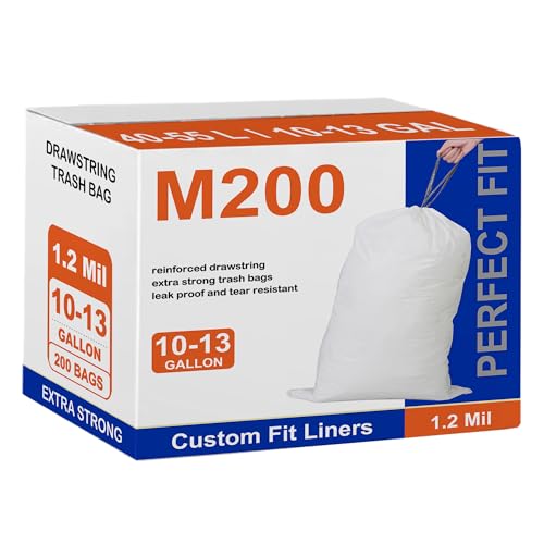 Perfect Fit Code M 200 Count Compatible with simpIehuman Code M Heavy Duty Trash Bags with Reinforced Drawstring 1.2 Mil Thick Heavy Duty Quality Drawstring 8-12 Gallon Garbage Liners GRAND SAVE! - color: for Code M 200 Count