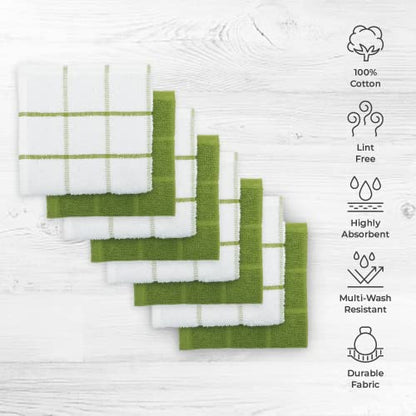 100% Cotton Terry Dish Cloth & Dish Towel, 8 Pack, Super Soft and Absorbent Kitchen Towels, Perfect for Kitchen Cleaning and Dish Washing (Green (Solid and Checks) 8 Pack) - color: Green (Solid and Checks) 8 Pack
