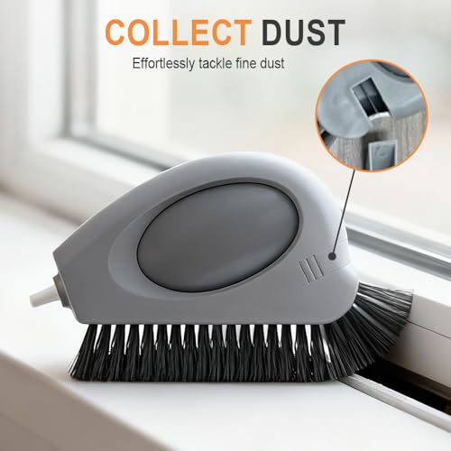 2 in 1 Groove Cleaning Brush, 2025 New Window Track Cleaning Tools, Multifunction Window Track Cleaner with Hard Bristle and Hidden Scraper, Crevice Brush for Sliding Door Track, Window Seal, Sill (1)