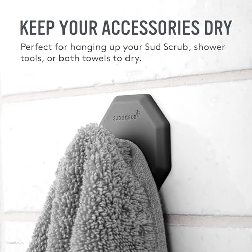 Sud Scrub Antimicrobial Shower Hooks, Self Adhesive, Heavy Duty Removable, Stick On for Hanging, Bathroom Towel Hook (Charcoal) - color: Charcoal