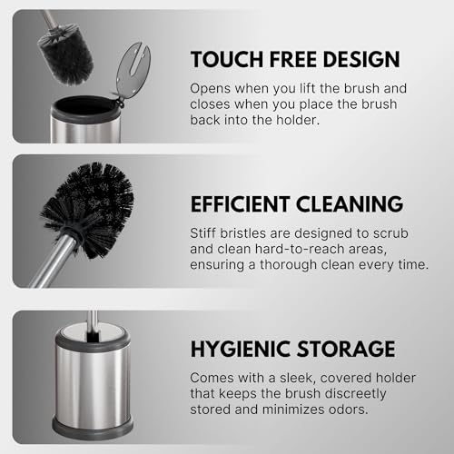 ToiletTree Products Toilet Brush with Lid - Sleek Toilet Bowl Brush and Holder - Toilet Scrubber Brush Set with Heavy-Weight Base - Lidded Toilet Bowl Cleaner Brush and Holder - Chrome (2 Pack) - style: Stainless Steel 2 Pack