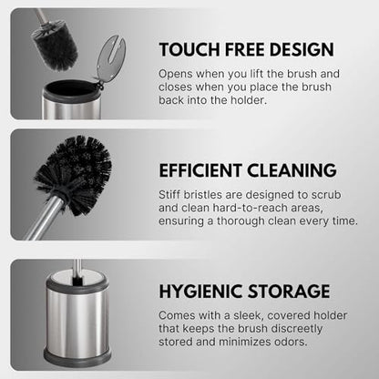 ToiletTree Products Toilet Brush with Lid - Sleek Toilet Bowl Brush and Holder - Toilet Scrubber Brush Set with Heavy-Weight Base - Lidded Toilet Bowl Cleaner Brush and Holder - Chrome (2 Pack) - style: Stainless Steel 2 Pack