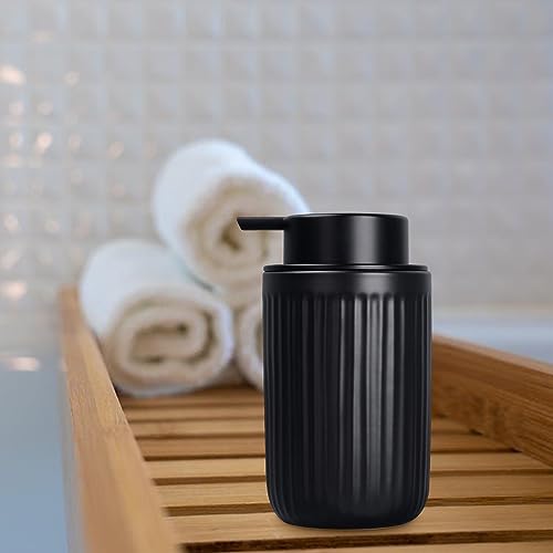 BosilunLife Foam Hand Soap Dispenser - Ceramic Black Foaming Soap Dispenser for Bathroom 12oz Refillable Liquid Lotion Soap Dispenser with Rust-Proof foaming Pump for Countertop - color: Black Foam Pump