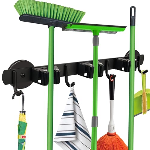 Strong Magnetic Mop Broom Holder, Heavy Duty Magnetic Mop Hanger for Refrigerators, Anti-Slip Magnet Wall Mounted Broom Holder Storage Rack for Laundry Garage Kitchen Workshops Shed - size: Black D57 Magnetic Broom Holder