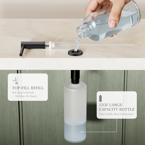 FORIOUS Soap Dispenser for Kitchen Sink, Black Stainless Steel Liquid Dish Soap Dispenser Pump with Top Refill 17oz Soap Bottle, Built in Sink Lotion Dispenser for Kitchen Countertop - color: Matte Black
