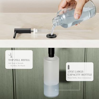 FORIOUS Soap Dispenser for Kitchen Sink, Black Stainless Steel Liquid Dish Soap Dispenser Pump with Top Refill 17oz Soap Bottle, Built in Sink Lotion Dispenser for Kitchen Countertop - color: Matte Black