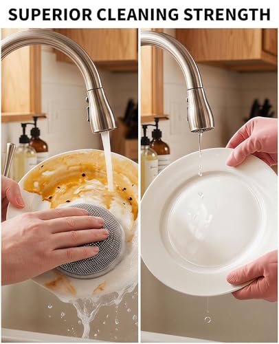 3PCS Dishwashing Cleaning Gloves + 3PCS Wire Dish Rags Set - Long Cuff Reusable Rubber Gloves & Non-Scratch for Kitchen, Cleaning, Gardening - Waterproof, Tear-Resistant
