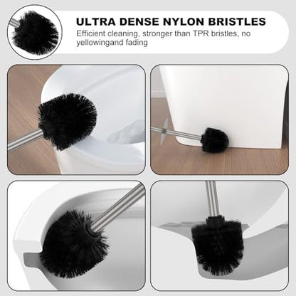 Stain Nickel Toilet Brush and Holder Set，2 Pack Stainless Steel Heavy Duty Toilet Bowl Brush，Extra Long Handled Toilet Cleaner Brush with Replaceable Head, Removable Inner Bowl & Splash Protection - color: Nickel, size: 2 Pack