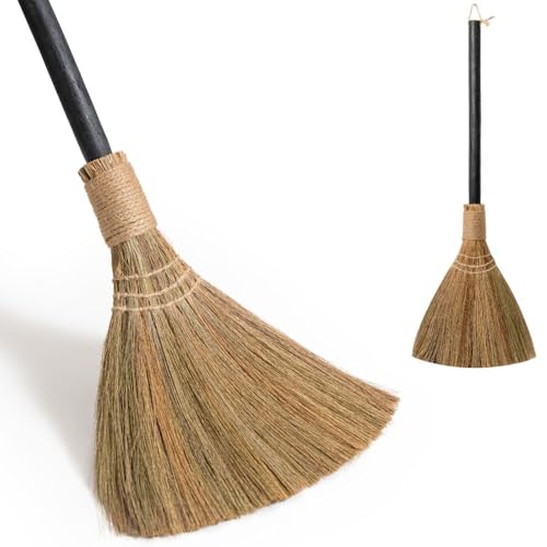Natural Whisk Sweeping Black Handle Broom - Brooms for Wedding Jumping Ceremony Halloween DIY Decoration - Vietnamese Straw Soft Broom 12.2" Width, 28.35" Length - style: Black