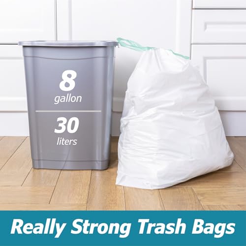 8 Gallon Drawstring Garbage Bags 0.8 Mil Ultra Strong Medium Kitchen Trash Bags Medium Plastic Bags - Individual, Unscented, White, 23"x27", 50 Count - size: 50 Count (Pack of 1)