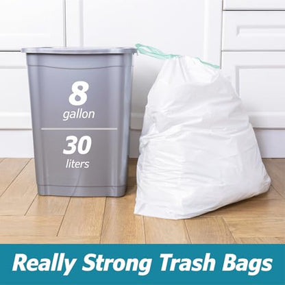 8 Gallon Drawstring Garbage Bags 0.8 Mil Ultra Strong Medium Kitchen Trash Bags Medium Plastic Bags - Individual, Unscented, White, 23"x27", 50 Count - size: 50 Count (Pack of 1)