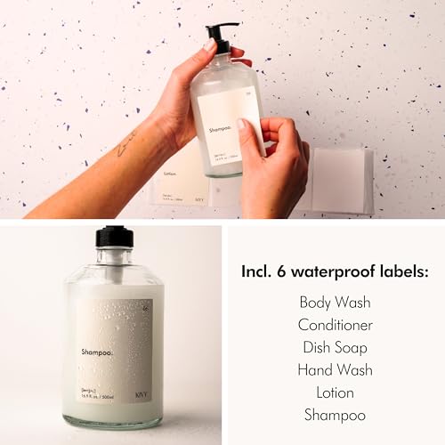 KIVY Glass Soap Dispenser Set [INCL. Waterproof Labels] - Glass Soap Dispenser with Pump - Hand Soap and Dish Soap Set - for Kitchen, Shower & Bathroom - Refillable (2X 16oz) - color: Glass