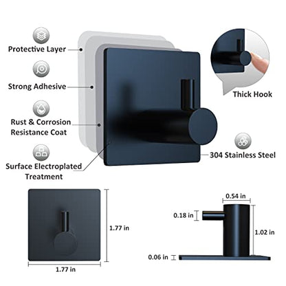 VIS'V Adhesive Towel Hooks, Waterproof Shower Wall Stick on Hooks, 2 Extra Adhesive Strips, Black, 4 Pcs - color: Black