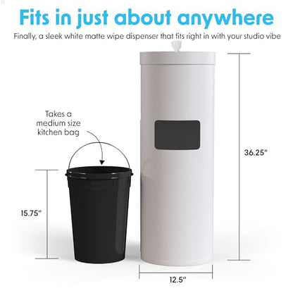 Wipex Gym Wipes Bundle: (1) Premium White Wipe Dispenser with Trash Bin - Stainless Steel and (1) 800ct Disinfecting Gym Wipes Refill Roll - Suitable Use for School, Office, Gym, and Public Venues - size: Bundle: 1 Refill + White Floor Dispenser