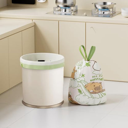 4 Gallon Trash Bags Drawstring, Portable Small Trash Bags with Wormwood Capybara Pattern, Tear-Free, Leakproof & Durable for Bathroom, Office, 50 Counts - style: Capybara-4 Gallons