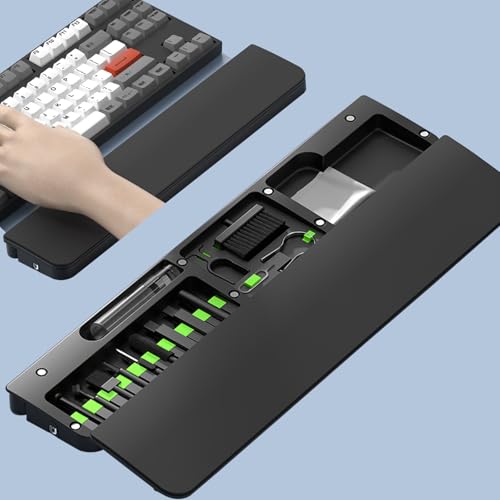Ergonomic Keyboard Wrist Rest Cleaning Kit, 22 in 1 Cleaning Kits Wrist Rest for Keyboard, Non-Slip Springy Sponge Keyboard Rest Pad with Deep Cleaning Cleaning Tools for Earbuds, Lens, Charging Port - color: Black