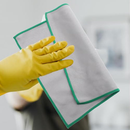 IMIKEYA 4pcs Microfiber Glass Cleaning Cloths Set, Ultra Absorbent Car and Home Window Wipes, Green Edged Towels for Streak-Free Glass and Surface Cleaning