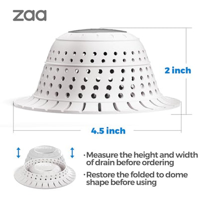 zaa Bathtub Drain Hair Catcher, Premium Silicone Collapsible 2 Pack Drain Protector for Pop-Up and Regular Drains of Shower, Bathtub, Tub, Bathroom, Sink, White - color: White