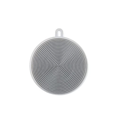 Generic Non-Scratch Silicone Sponges Cleaning Brush Round Shape Kitchen Scrubber Sponges for Vegetable Fruits Pot Pan Dish Bowl (Grey) - color: Gray