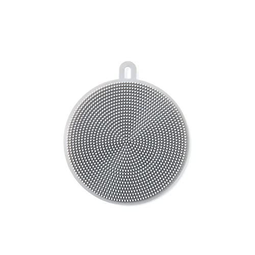 Generic Non-Scratch Silicone Sponges Cleaning Brush Round Shape Kitchen Scrubber Sponges for Vegetable Fruits Pot Pan Dish Bowl (Grey) - color: Gray