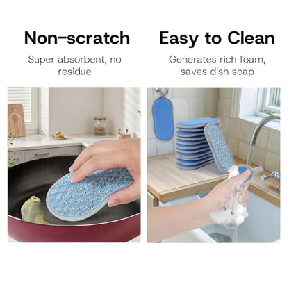 Multi-Purpose Scrub Sponges Kitchen – 12 Pack Dish Sponge, Dual-Sided Non-Scratch Microfiber & Metal Scrubber, Reusable Sponges for Dishes, Pots, Glass, Sink, Stovetop & Bathroom (Blue) - color: Blue