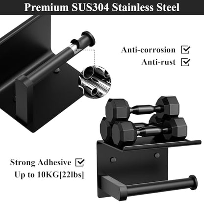 Tindbea Toilet Paper Holder with Phone Shelf, Adhesive or Screw Wall Mount Toilet Tissue Roll Holder, Rustproof & Multifunctional Stainless Steel Bathroom Storage Dispenser (Matte Black) - color: B-matte Black