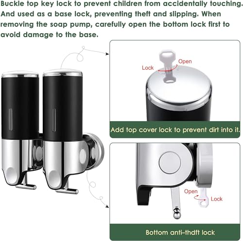 Single Head and Double Head Manual Pressing Head Wall Mounted Soap Dispenser Shower Liquid Shampoo and Soap Dispenser with Container (Transparent, 500ml x 2) - color: Transparent, size: 500ml x 2