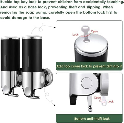 Single Head and Double Head Manual Pressing Head Wall Mounted Soap Dispenser Shower Liquid Shampoo and Soap Dispenser with Container (Transparent, 500ml x 2) - color: Transparent, size: 500ml x 2