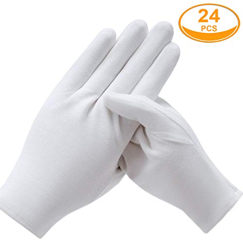 12 Pairs White Cotton Gloves for Serving Inspection Costume - Cloth Gloves for Dry Hands Eczema SPA Moisturizing - color: 12 Pairs