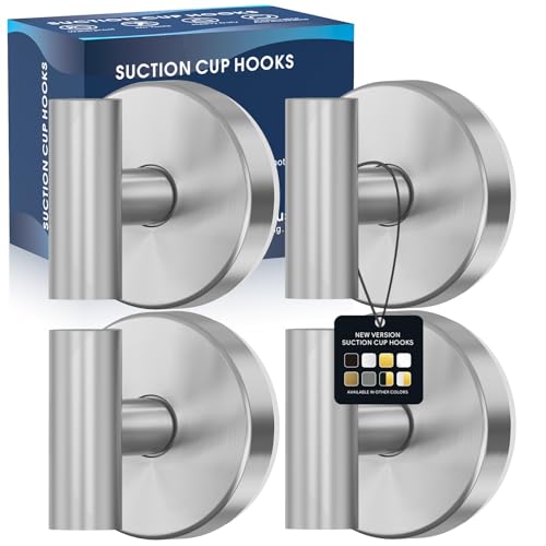 MOTAIPEAK Suction Cup Hooks for Shower,Heavy Duty Shower Towel Suction Hooks,No Drill Wall Mounted Towel Hooks for Bathrooms Wall,Kitchen,Glass,Mirror,Tile to Hang Towels,Robes,Coat-Silver(4 Pack) - color: Silver, size: 4 Pack