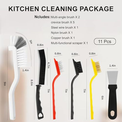 11 Pcs Crevice Cleaning Brush Set-Hard Bristle Grout Cleaning Supplies Brushes with Scraper for Kitchen Sink Bathroom Toilet - color: Mixed Color 11-piece Set