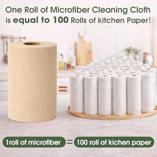 Microfiber Cleaning Cloth Roll - 100 Pack Tear Away Microfiber Paper Towels, Reusable, Washable, Scratch-Free, Kitchen Towels for Car, Home, Kitchen, Glass, Dishes (Wheat Beige) - color: Wheat Beige