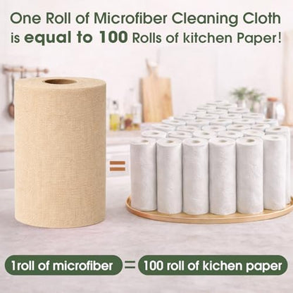 Microfiber Cleaning Cloth Roll - 100 Pack Tear Away Microfiber Paper Towels, Reusable, Washable, Scratch-Free, Kitchen Towels for Car, Home, Kitchen, Glass, Dishes (Wheat Beige) - color: Wheat Beige
