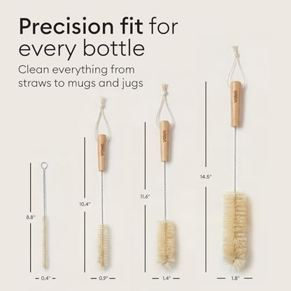Vove Bottle Brush Set, 4 Natural Sisal Bottle Brushes with Long Bamboo Handles, Plastic-Free Bottle & Straw Cleaner Set, Zero Waste, Stainless Steel Wire, FSC Certified Bamboo, Kraft Packaging