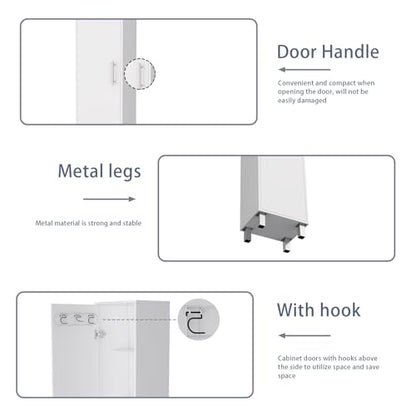 Tall Storage Cabinet with Single Door and 3 Broom Hangers Modern Floor Standing Cabinet for Kitchen Bathroom Laundry Room 70.87" Height White