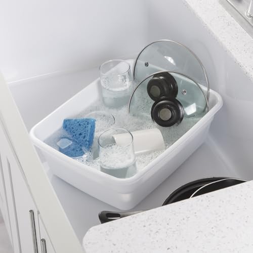 (2 Pack) White Plastic Multi-Purpose Dishpan, Durable Wash Tub for Kitchen Sink, Cleaning, Washing Dishes, Laundry and Household Daily Use