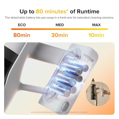 roborock H60 Pro Cordless Stick Vacuum Cleaner, 170AW Suction Power, 80-Min Runtime, 90° Bendable Tube, Dust-Detecting LED, Anti-Tangle Vacuum Cleaner for Home, Carpets, Hard Floors & Pet Hair - size: H60 Pro