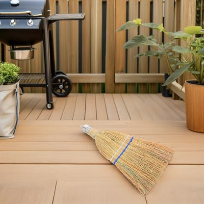 Alipis Outdoor Heavy Duty Handheld Whisk Broom with Natural Straw Bristles for Yard Patio Garage Sweeping and Concrete Cleaning, Portable Sweeping Brush with Hanging Ring for Outdoor Use