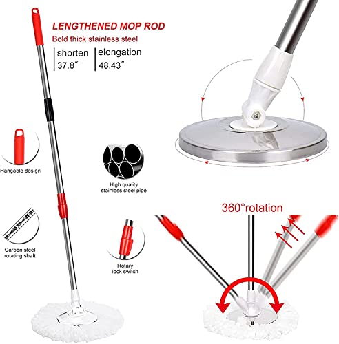 Mop and Bucket Set, 360° Spin Mop and Bucket with Wringer Set and 6 Microfiber Mop Refills, Stainless Steel 61" Extended Handle Spinning Mop Bucket System for Floor Cleaning (2 Sets) - color: Black*2