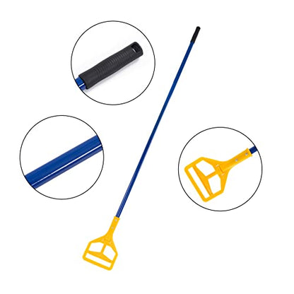Matthew Cleaning Commercial Quick-Change Iron Mop Handle for Floor Cleaning Heavy Duty Mop Stick Replacement 60inch with Plastic Gripper Wet Mop Handles 6 Packs - color: Yellow Clamp