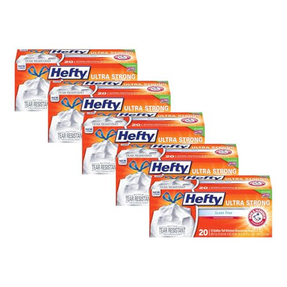 Hefty Ultra Strong Tall Kitchen Trash Bags, Unscented, 13 Gallon, 20 CT (Pack of 5) - size: 20 Count (Pack of 5)