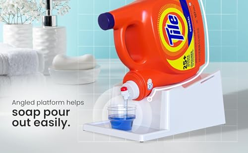 Liquid Laundry Detergent Holder Stand with Drip Tray - 1 Pack - White | Easy Pouring, Rubber Feet, Secure Strap, Angled Stand, Fabric Softener Dispenser for Laundry Room Organization & Storage - color: White