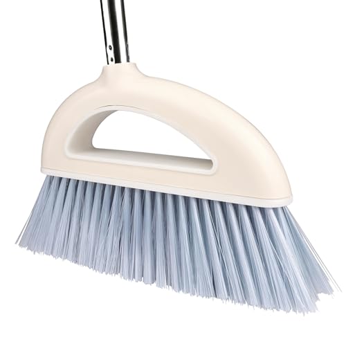 Angle Broom for Hardwood Floors - Soft Bristled Indoor & Kitchen Broom (Light Pink)