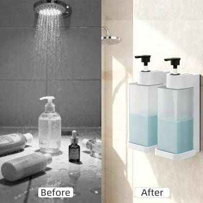 Shampoo and Conditioner Dispenser, Shower Soap Dispenser Wall Mounted 10fl oz/300ml *2 Chamber Shampoo Bottles Refillable with Black Pump for Bathroom Hotel, White - color: White 2 Chamber