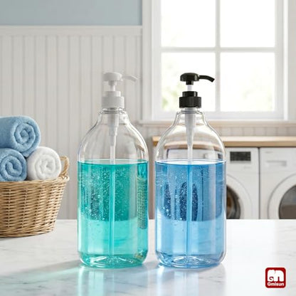 GMISUN Laundry Detergent Soap Dispenser, Liquid Laundry Detergent Dispenser, Container for Farmhouse Laundry Room Decor, Organizer for Liquid SoftenerBleach Heavy Duty Plastic Bottle(64 Oz 3 Pack)